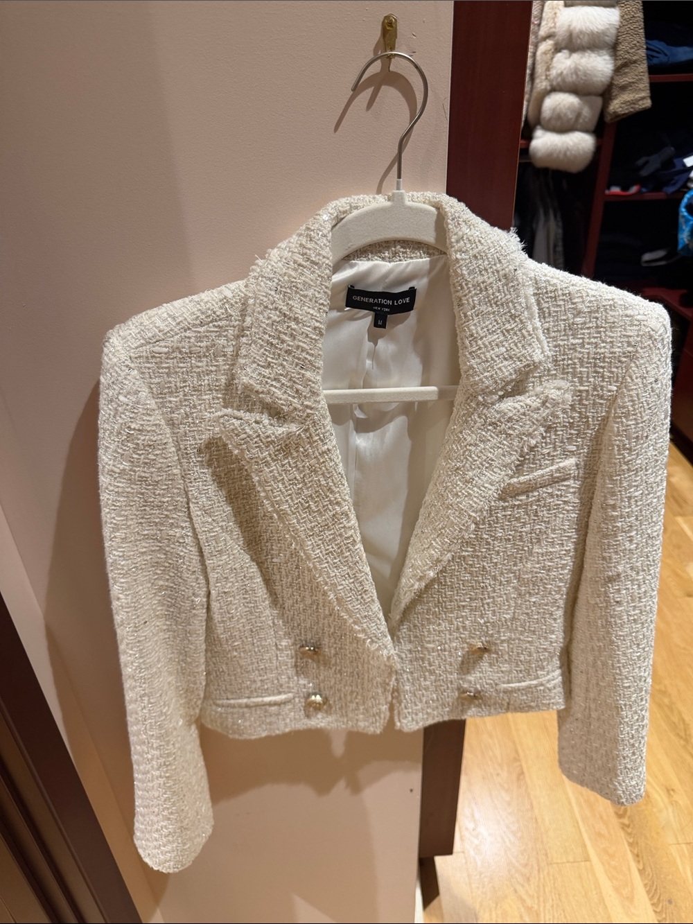 Generation Love Cream Textured Cropped Tweed Blazer